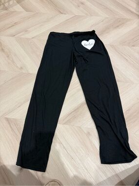 Babe Heart Detail Black Boot-Cut Pants
